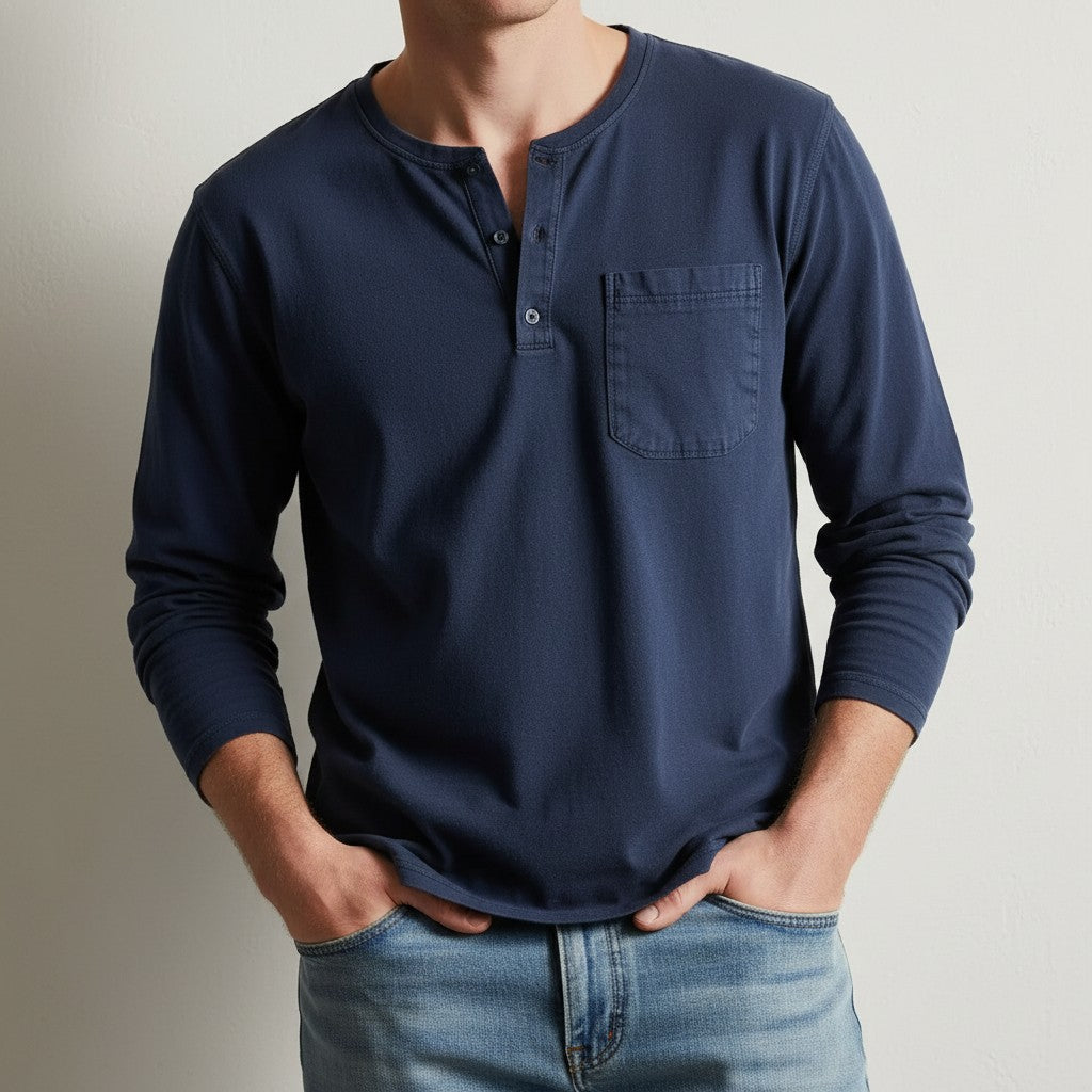 Orisano Long Sleeve Henley - Cobalt Blue