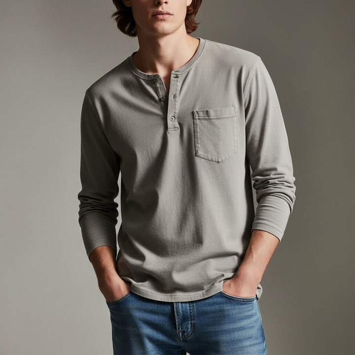 Orisano Long Sleeve Henley - Heather Gray