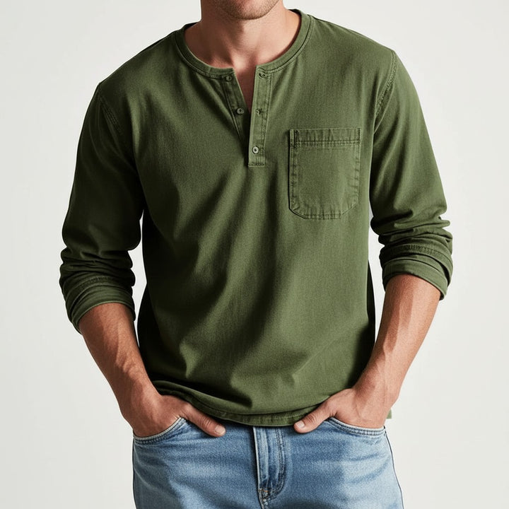 Orisano Long Sleeve Henley - Olive
