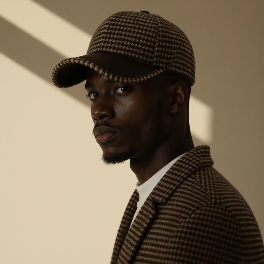 Vance Houndstooth Leather Cap