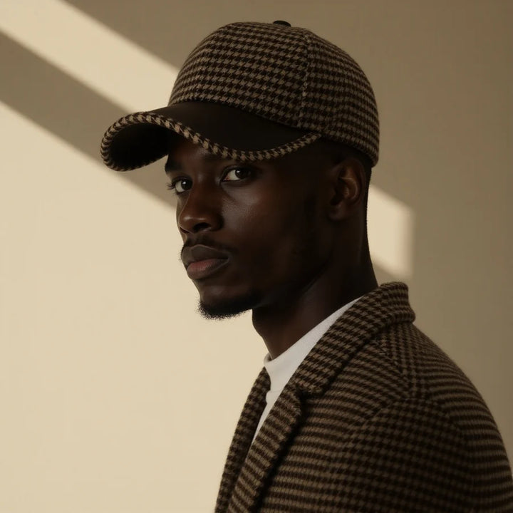 Vance Houndstooth Leather Cap