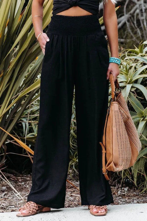 Perpignan Linen Wide-Leg Pants - Black