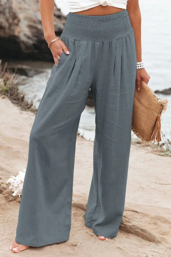 Perpignan Linen Wide-Leg Pants - Charcoal