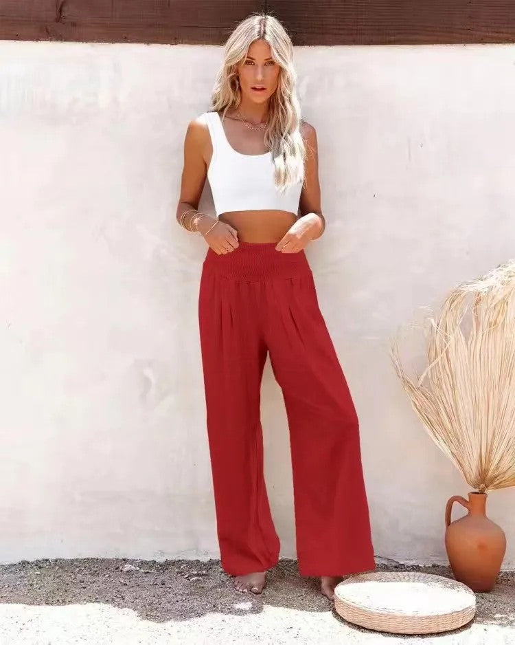 Perpignan Linen Wide-Leg Pants - Coral
