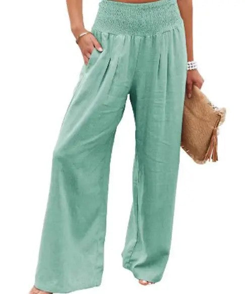 Perpignan Linen Wide-Leg Pants - Emerald