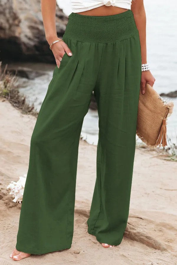 Perpignan Linen Wide-Leg Pants - Forest Green