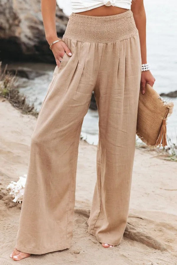 Perpignan Linen Wide-Leg Pants - Khaki