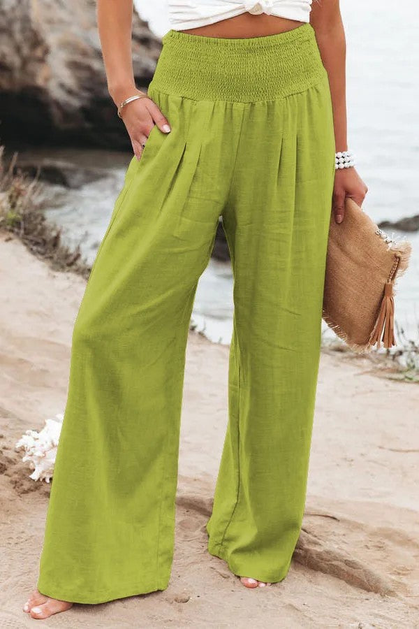 Perpignan Linen Wide-Leg Pants - Lime Green