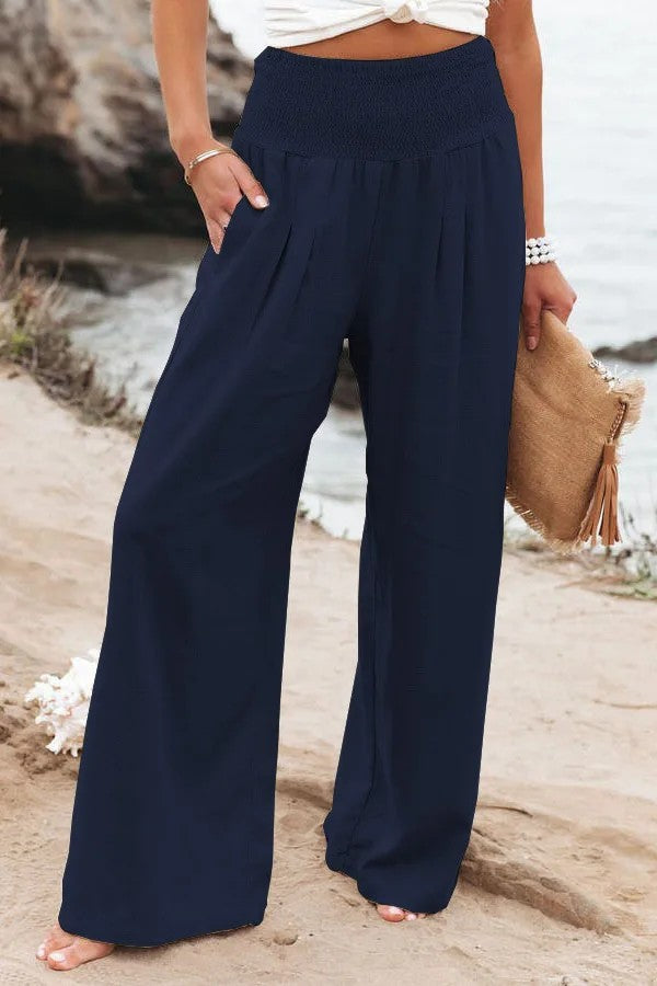 Perpignan Linen Wide-Leg Pants - Navy