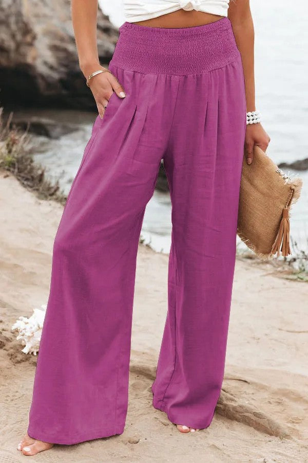 Perpignan Linen Wide-Leg Pants - Rosewood
