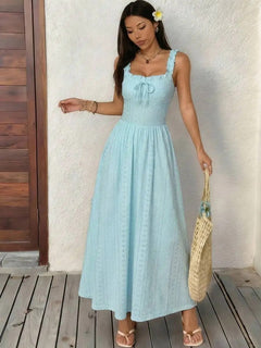 Ravello Eyelet Lace Maxi Dress - Sky Blue