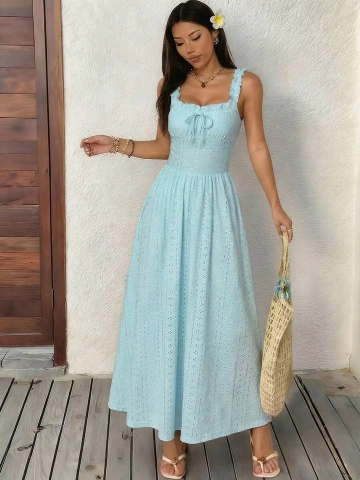 Ravello Eyelet Lace Maxi Dress - Sky Blue