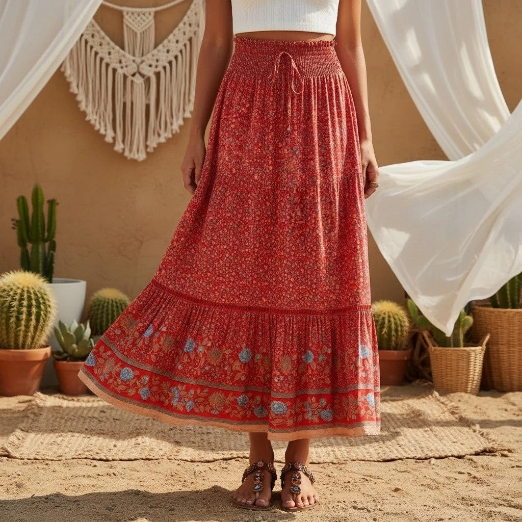 Ravello Floral Rayon Maxi Skirt