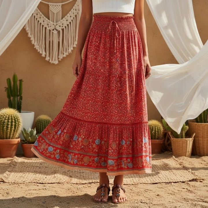 Ravello Floral Rayon Maxi Skirt