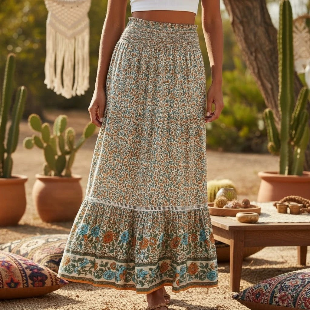 Ravello Floral Rayon Maxi Skirt