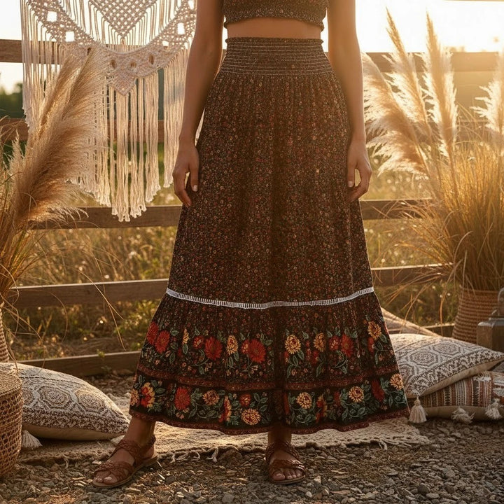 Ravello Floral Rayon Maxi Skirt