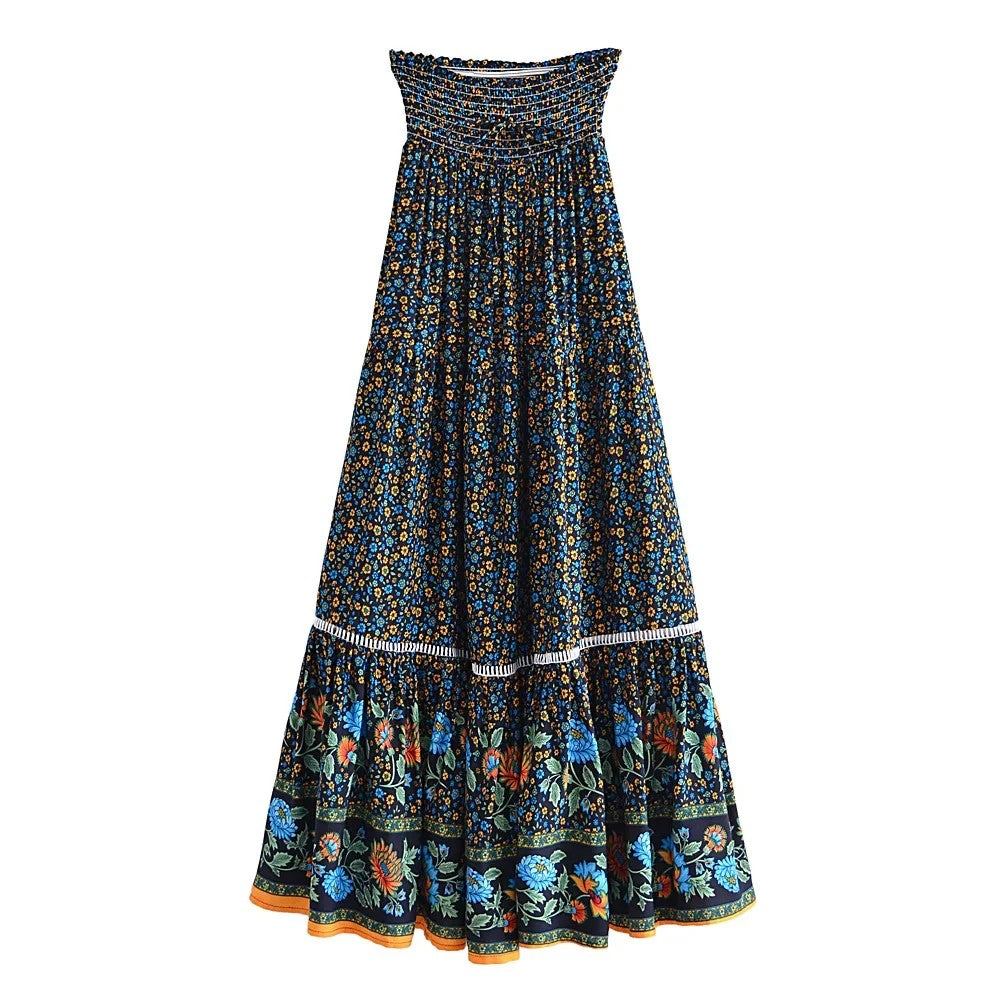 Ravello Floral Rayon Maxi Skirt - Midnight Blue
