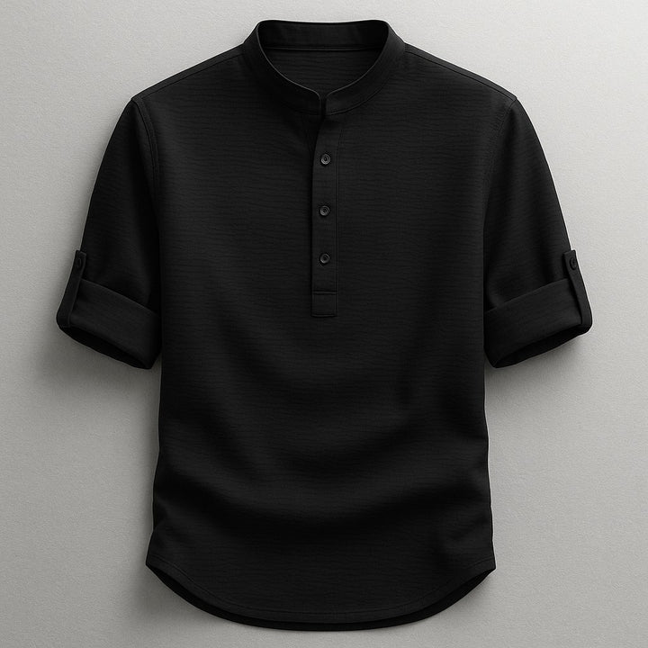 Rennes Cotton Henley Shirt - Classic Black