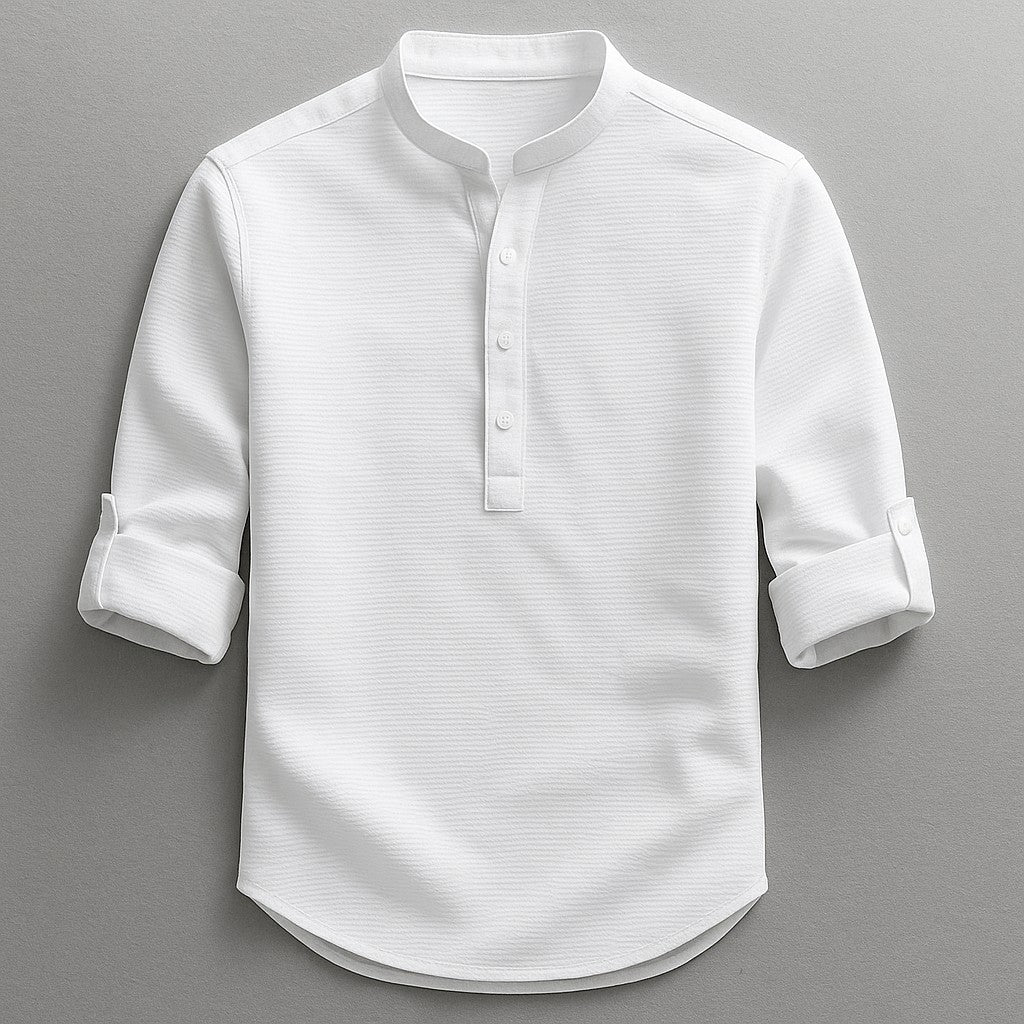 Rennes Cotton Henley Shirt - Crisp White