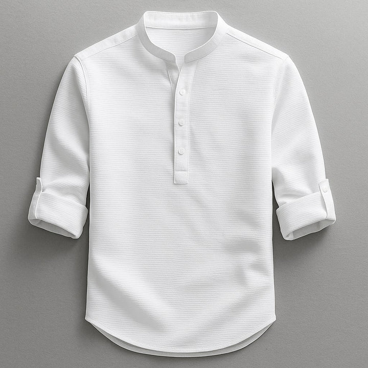Rennes Cotton Henley Shirt - Crisp White