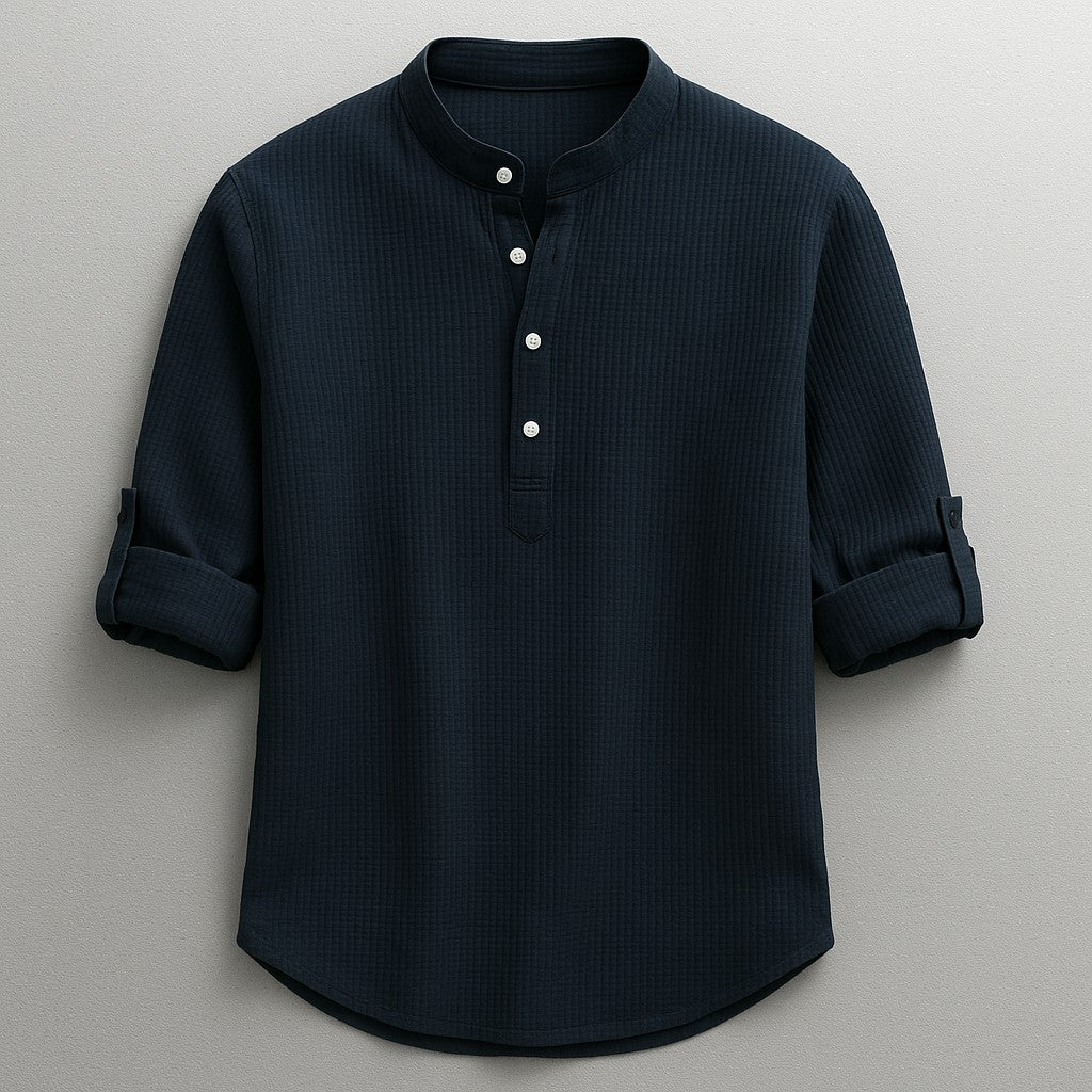 Rennes Cotton Henley Shirt - Deep Navy