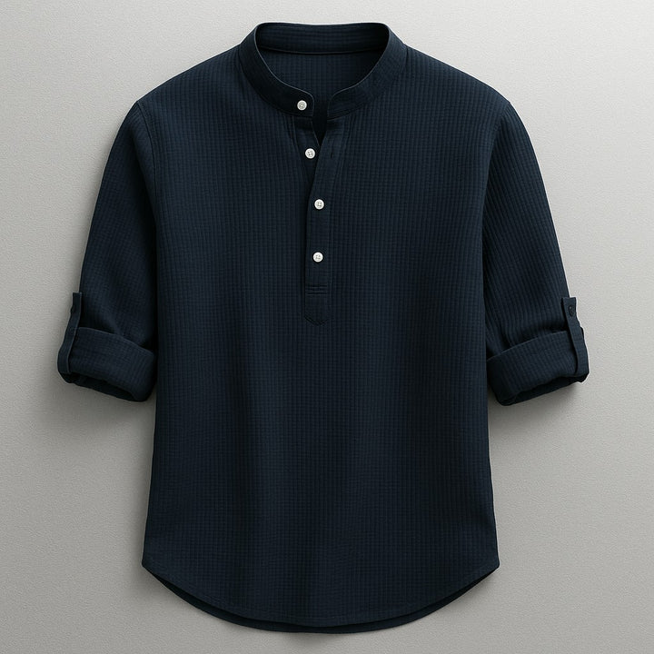 Rennes Cotton Henley Shirt - Deep Navy