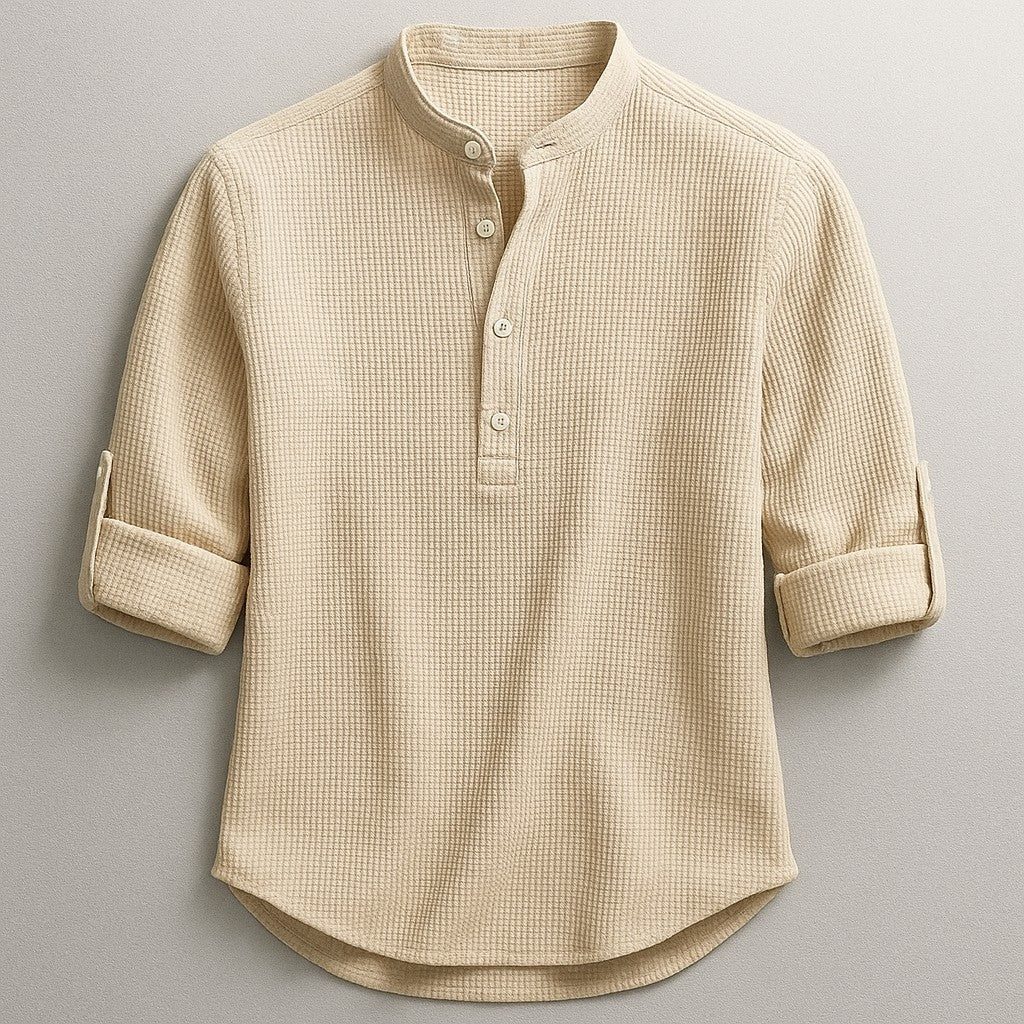 Rennes Cotton Henley Shirt - Desert Sand