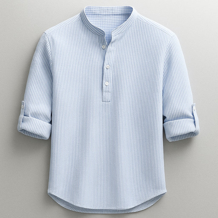 Rennes Cotton Henley Shirt - Ocean Blue