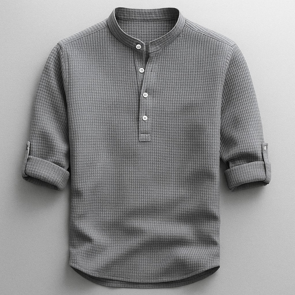 Rennes Cotton Henley Shirt - Stone Gray