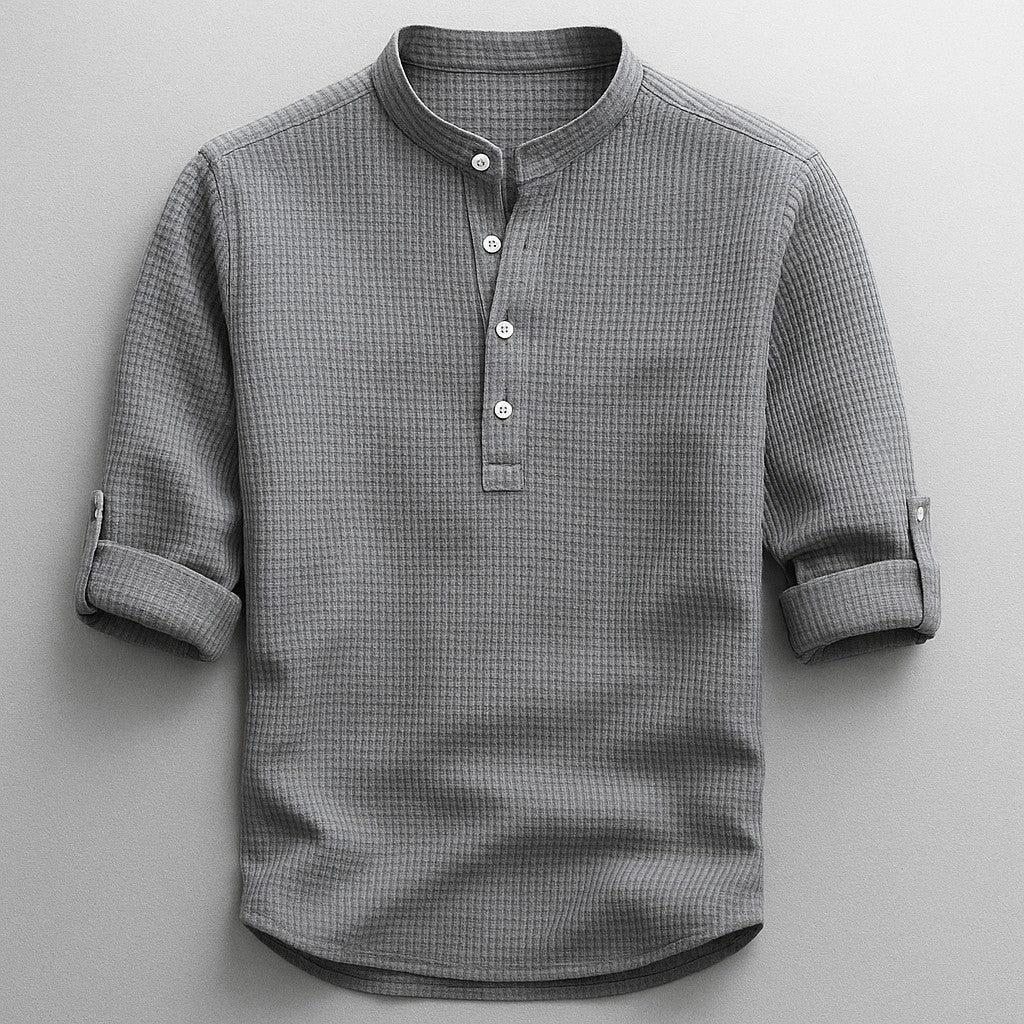 Rennes Cotton Henley Shirt - Stone Gray