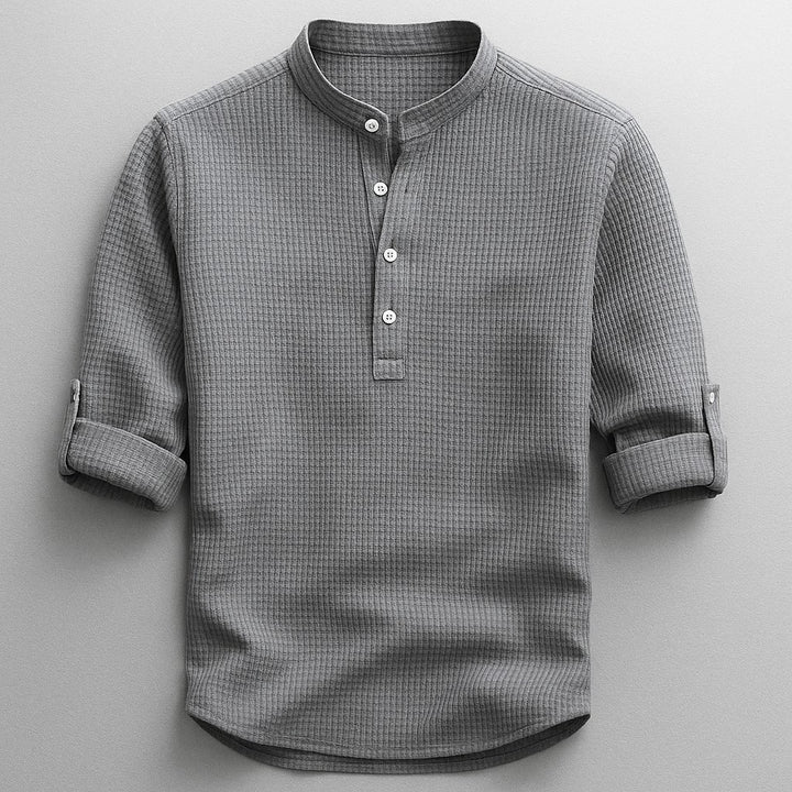 Rennes Cotton Henley Shirt - Stone Gray