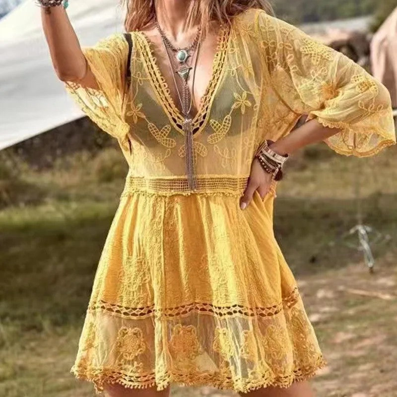 Riva Mesh Cover-up Dress - Goldenrod