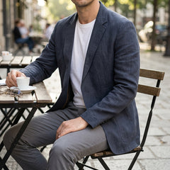 Rovelli Linen Blend Blazer - Navy, cafe