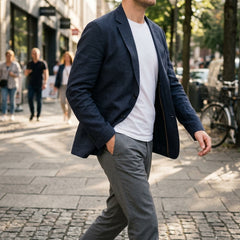 Rovelli Linen Blend Blazer - Navy, street