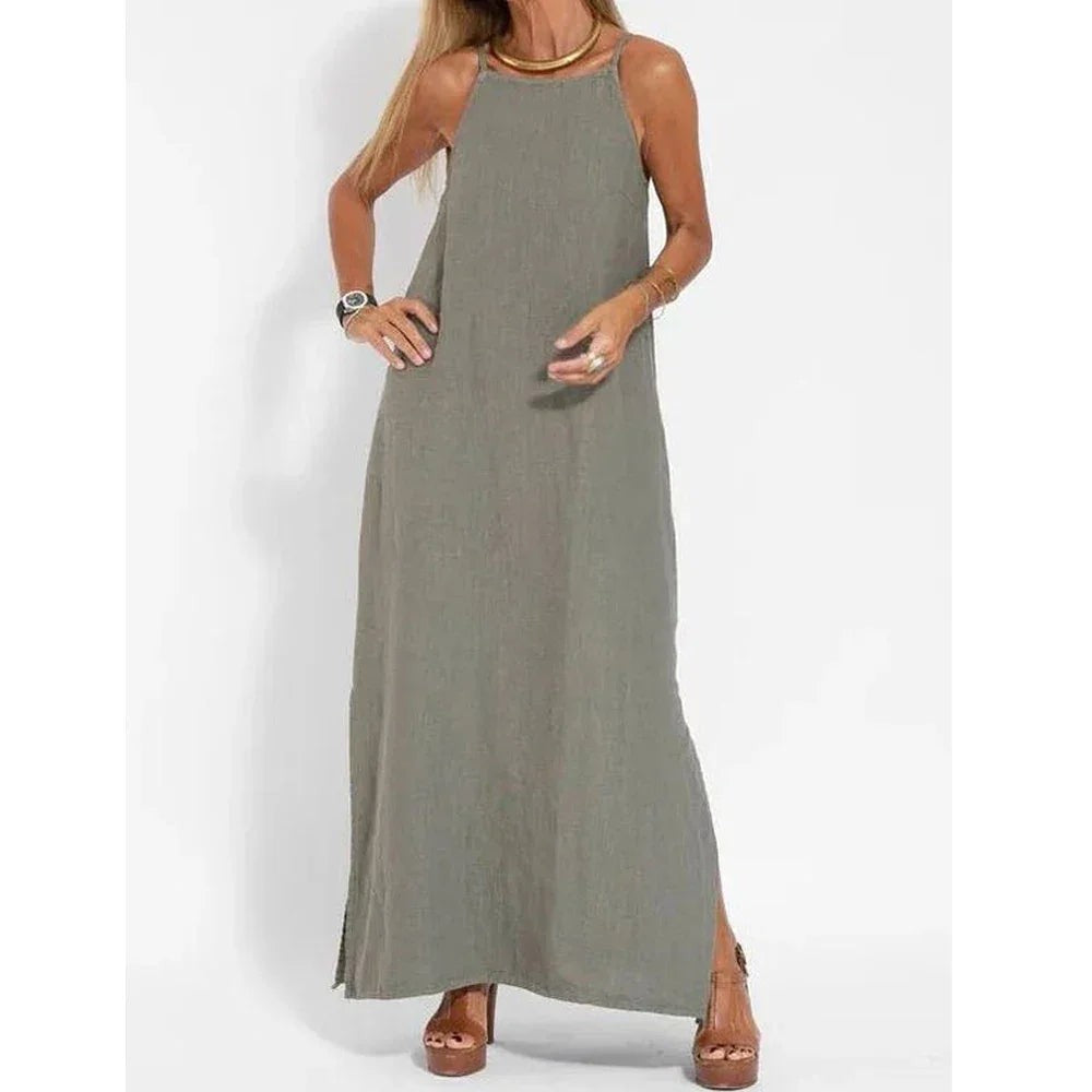 Sleeveless Linen Blend Maxi Dress