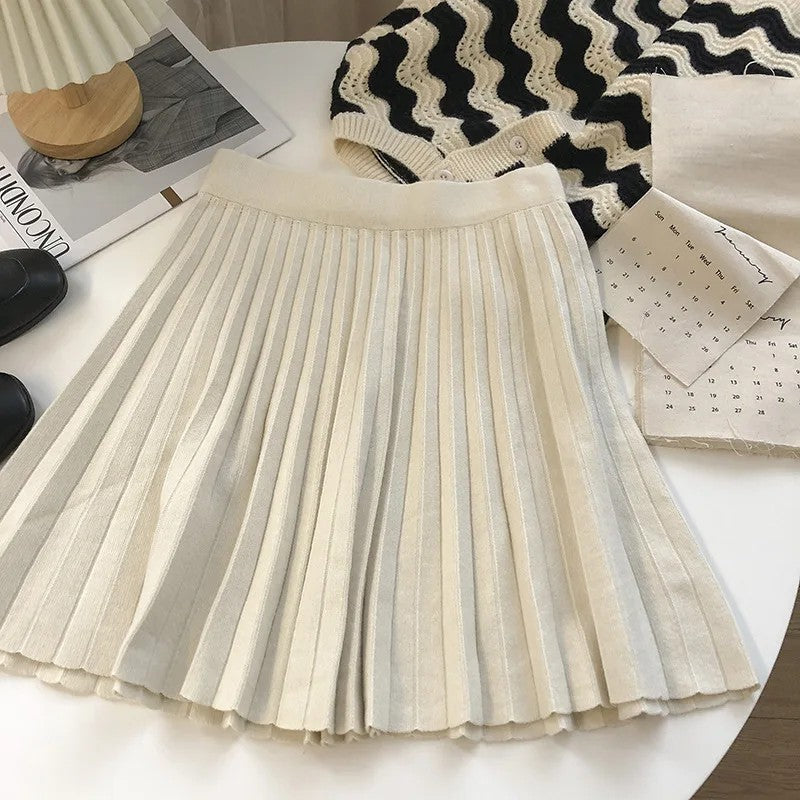 Tatra Knit Pleated Mini Skirt - Cream