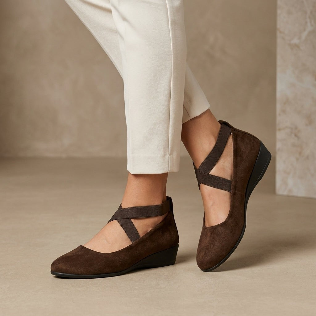 Urbino Cross Strap Ballet Flats - Chestnut