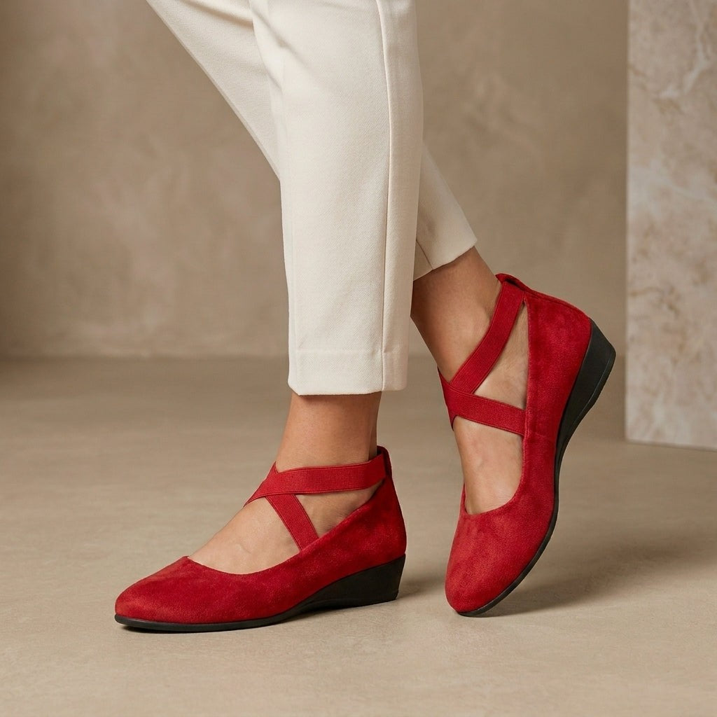Urbino Cross Strap Ballet Flats - Crimson