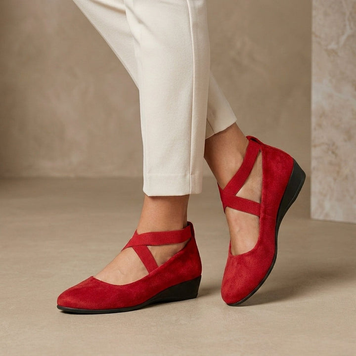 Urbino Cross Strap Ballet Flats - Crimson