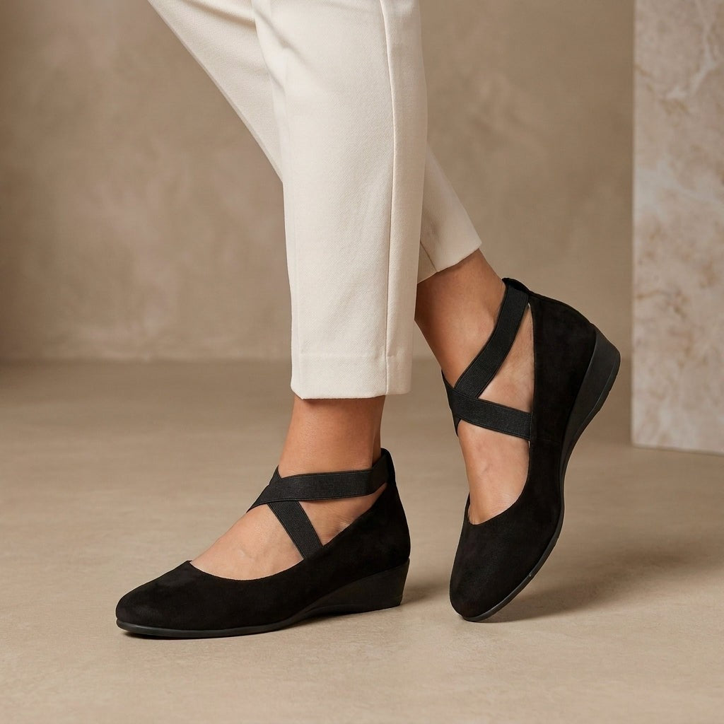 Urbino Cross Strap Ballet Flats - Ebony