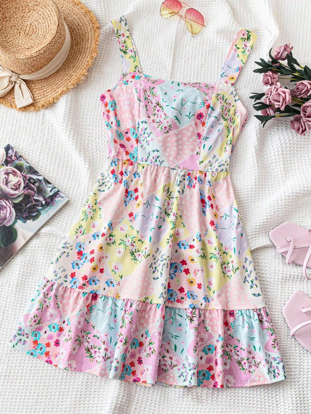 Valencia Floral Strapless Dress - Crimson