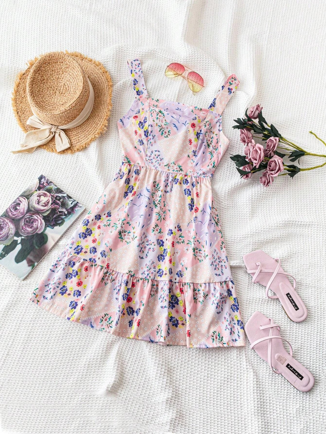 Valencia Floral Strapless Dress - Lavender