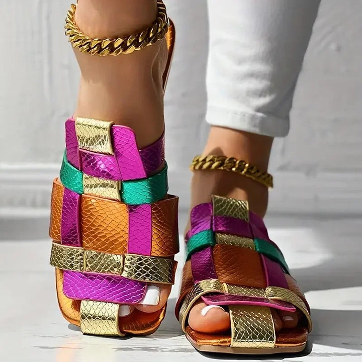 Valencio Woven Flat Slides - Chromatic Weave