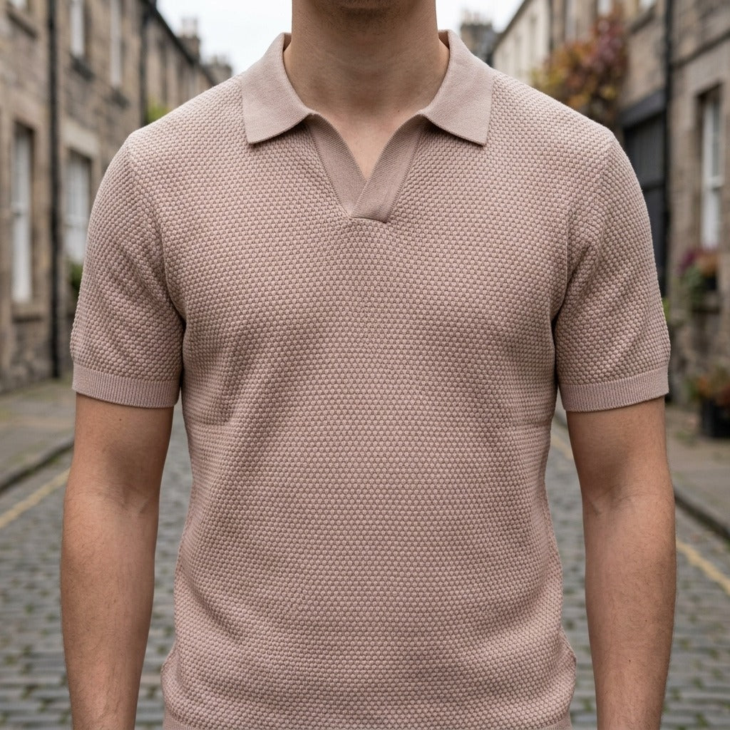 Valenzo Cotton Knit Polo - Sand