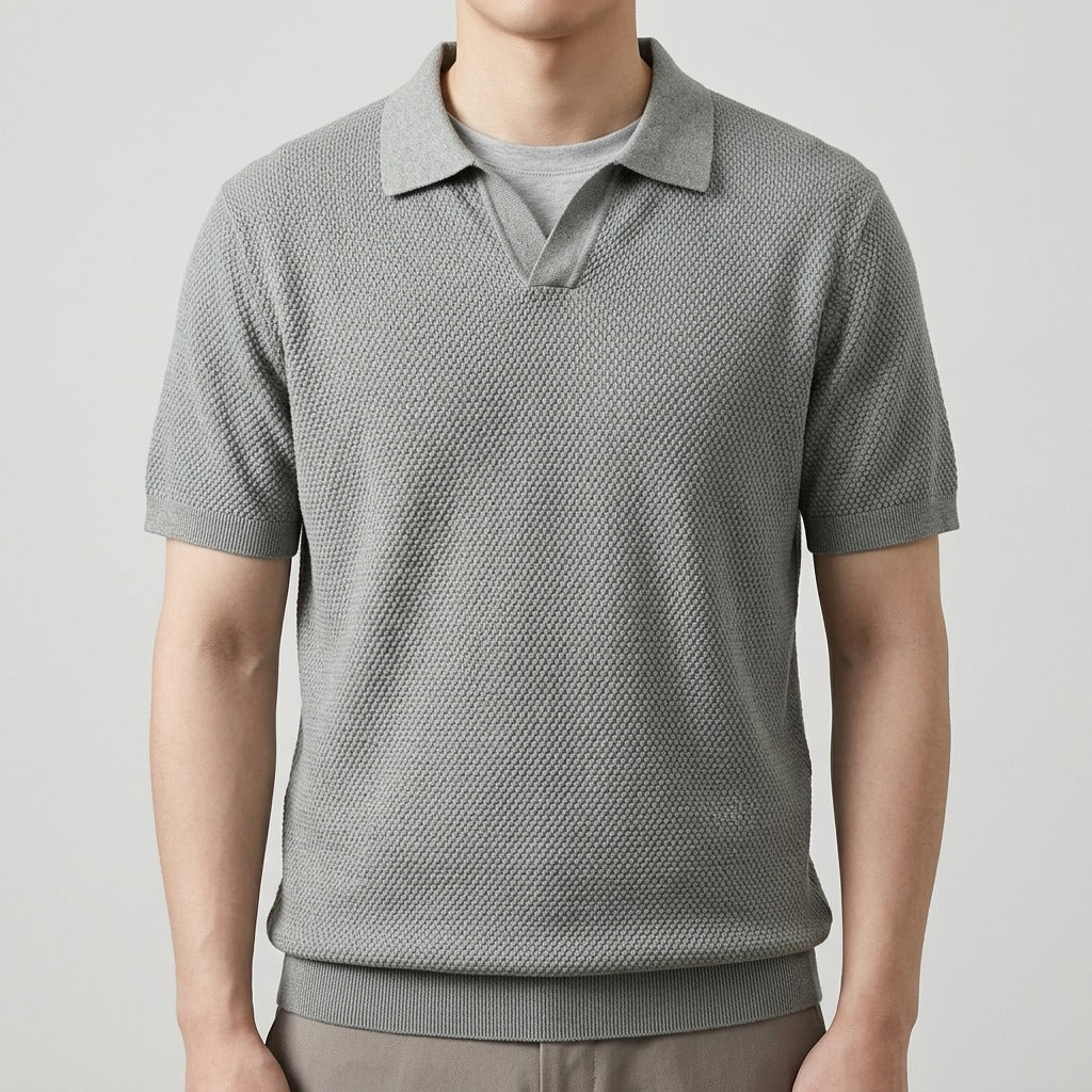 Valenzo Cotton Knit Polo - Heather Grey