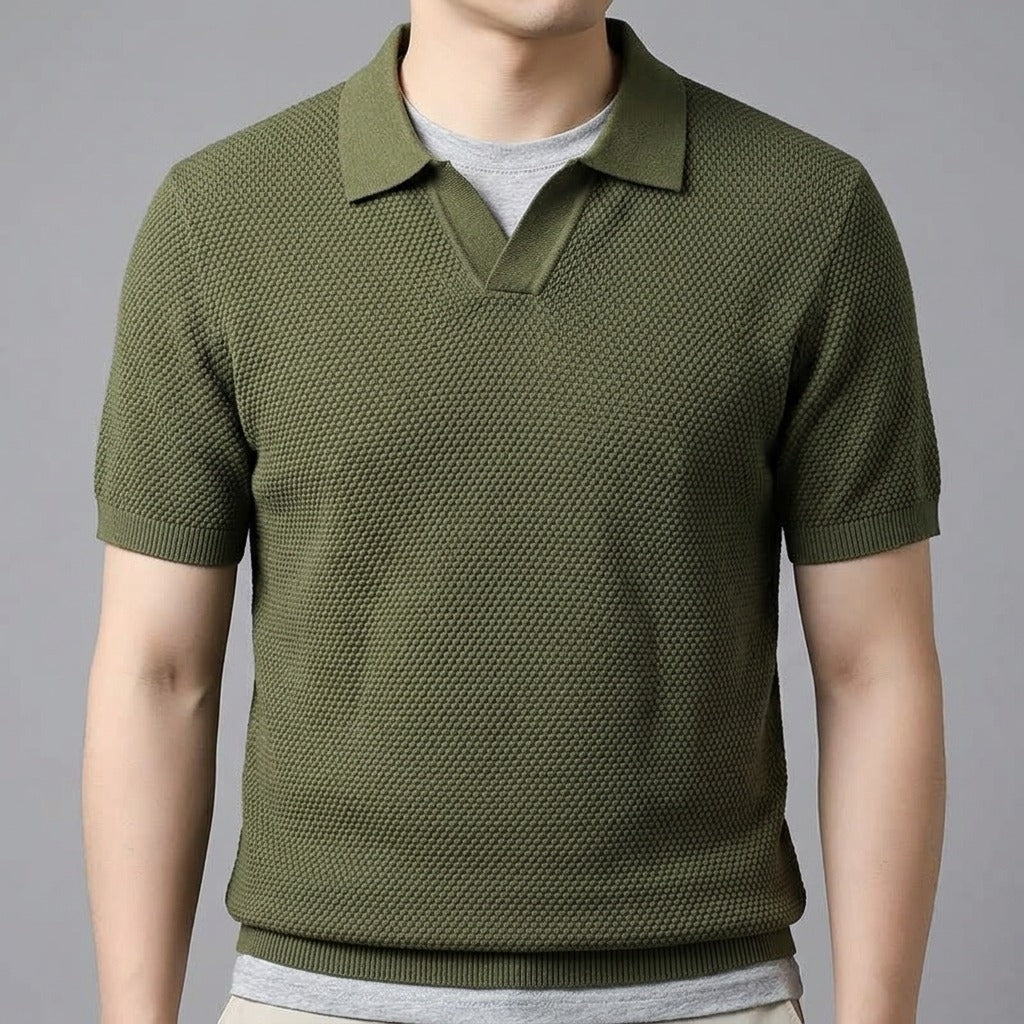 Valenzo Cotton Knit Polo - Olive