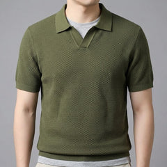 Valenzo Cotton Knit Polo - Olive