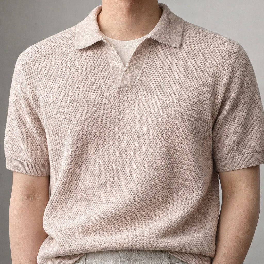 Valenzo Cotton Knit Polo - Sand