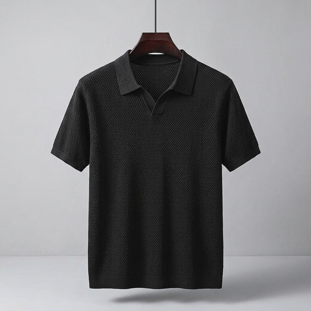 Valenzo Cotton Knit Polo - Black