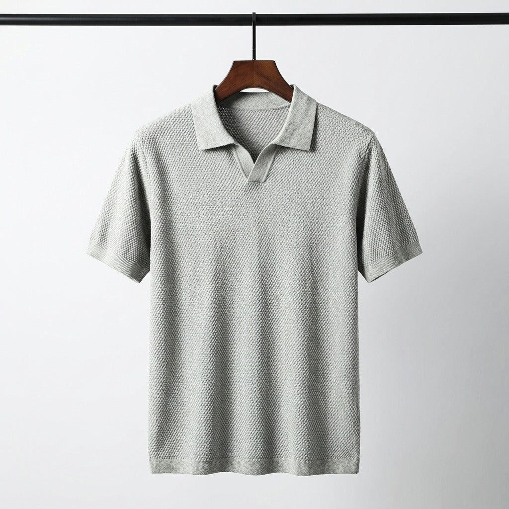 Valenzo Cotton Knit Polo - Heather Grey